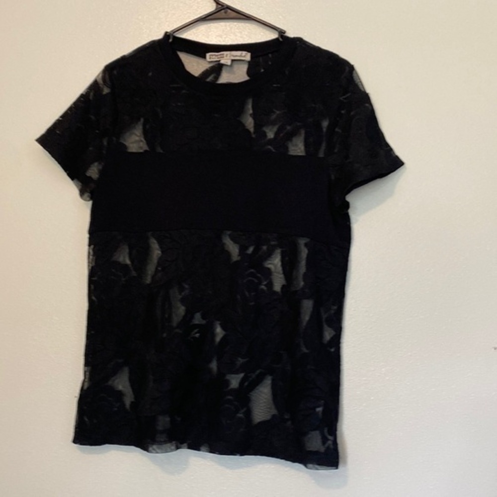 GYPSIES & Moondust black floral sheer top an bottom shirt medium